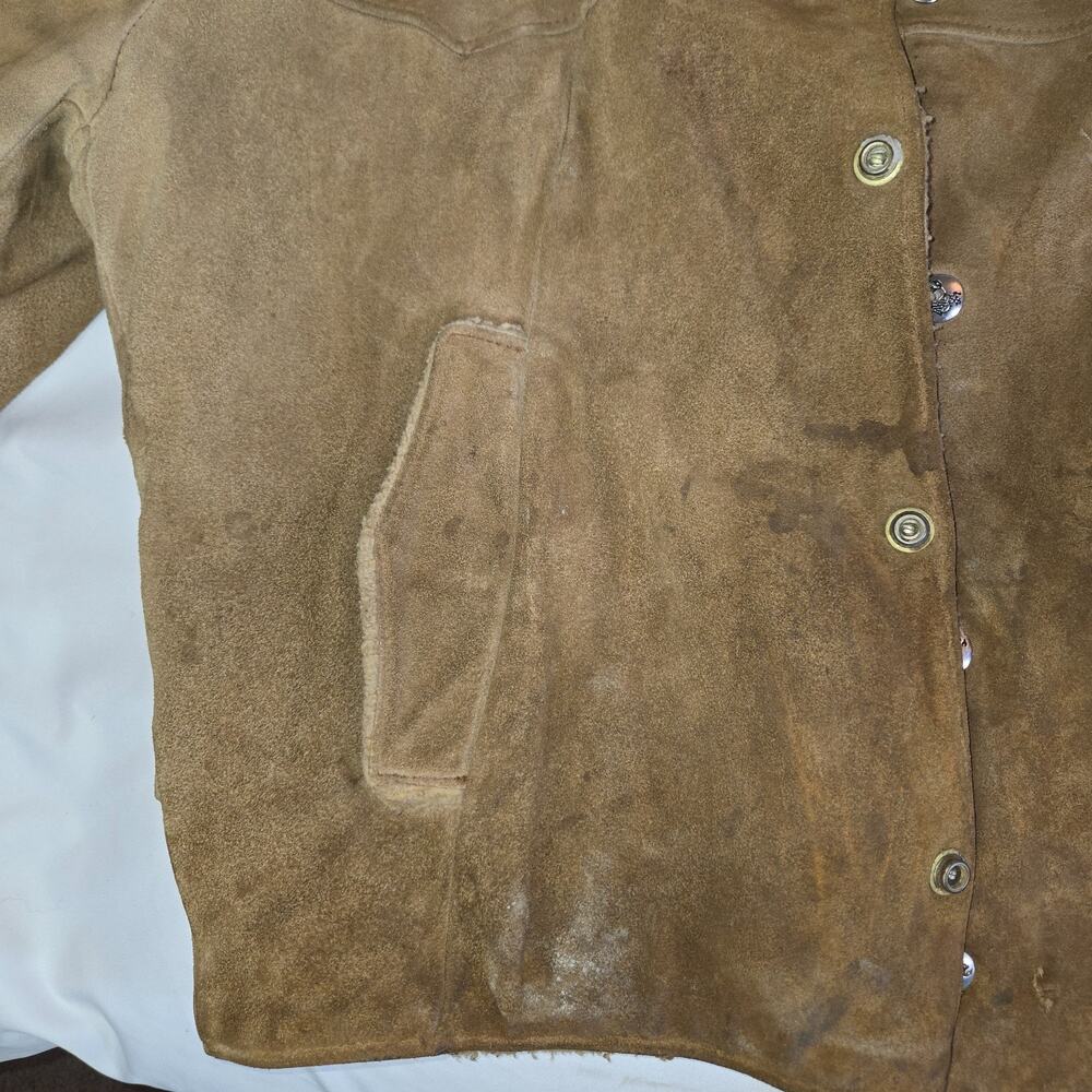 Vintage Distressed Suede Coat Delong Halloween Costume Prop Size 40 Brown - Picture 10 of 16